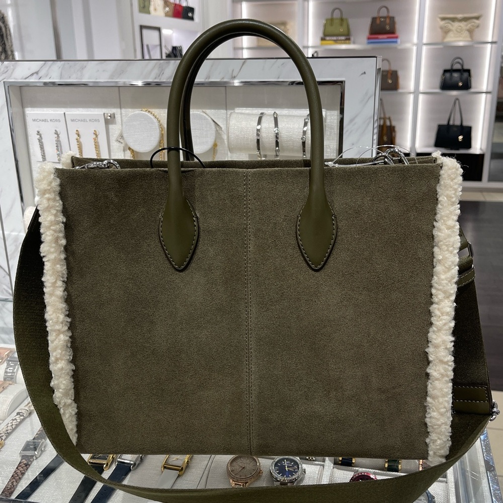 MICHAEL KORS Mirella Medium Suede and Faux Shearling Tote Bag
Olive 
NWT - Picture 16 of 16
